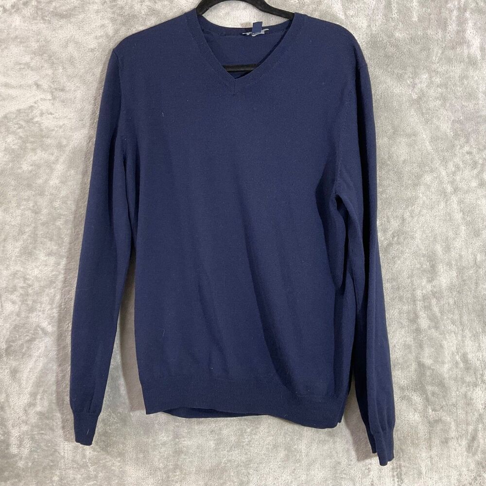 Gap 100% Italian Merino Wool V-Neck Sweater men’s L Navy Blue long sleeve